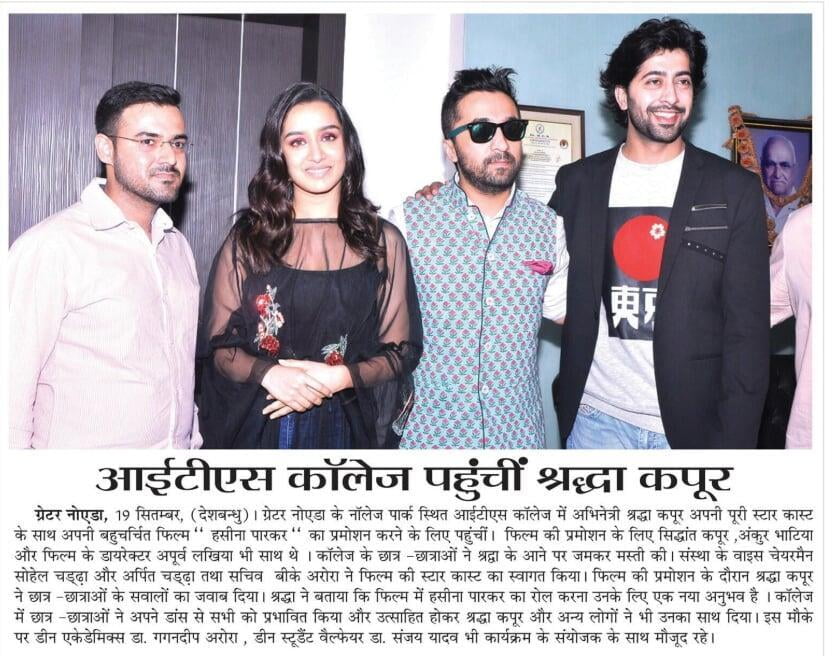 Shraddha Kapoor visit ITS Engineering College for promoting the movie.