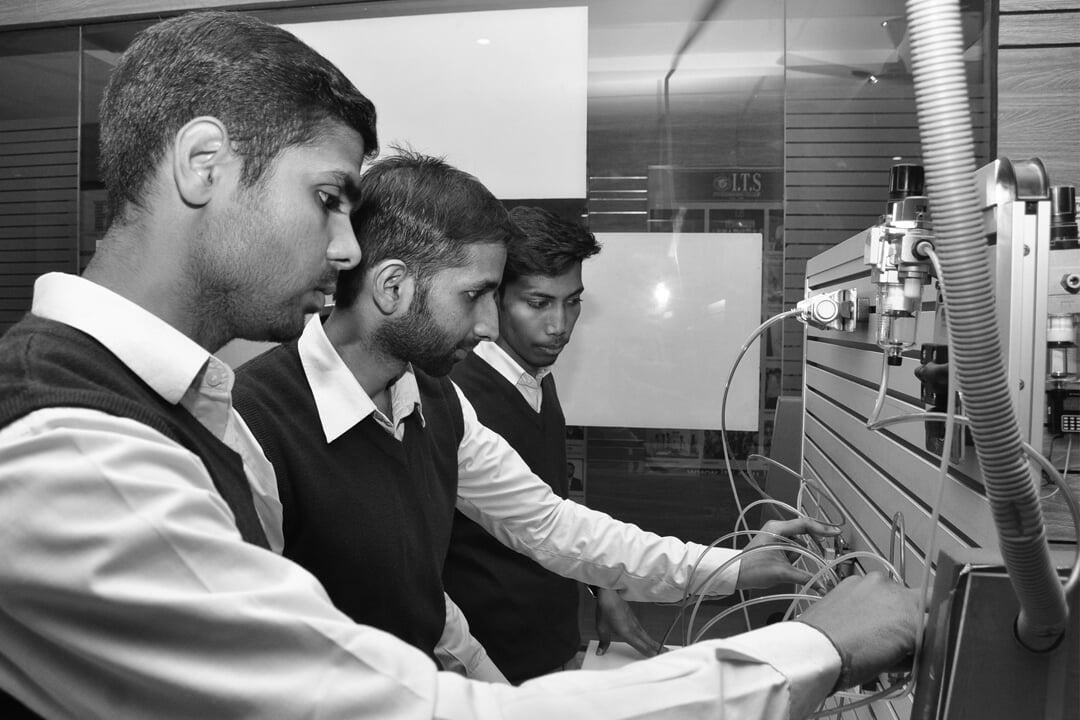 B.Tech Mechanical Engineering Students in Lab  at ITS 