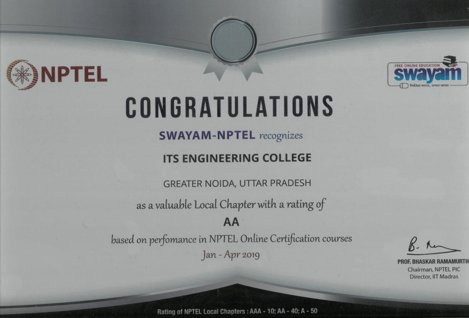 NPTEL SWAYAM Certificate ITS Engineering College